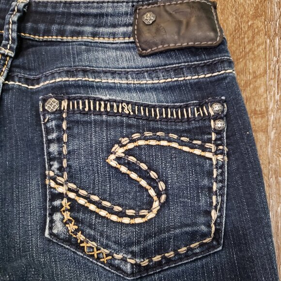 women's dark wash Silver Aiko Bootcut Jeans Sz 27 x 33, western contrast stitch - Picture 12 of 16